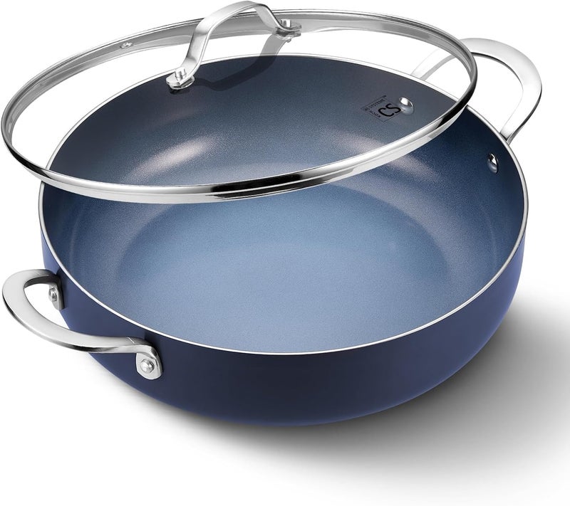 KOCH SYSTEME CS 12-Inch Saute Pan, 5.5-Quart Deep Frying Pan, Toxin-Free Ceramic Nonstick Saute Pan with Lid – Large Scratch-Resistant Deep Fry Pan, Oven Safe, Induction Compatible, Gradient Blue - Image 1